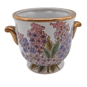 Vintage Decorative Footed Floral Vase Gold Rim & Handle Andrea By Sadek